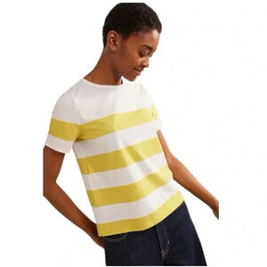 BODEN | Short Sleeve Breton Yellow & White Striped 100% Cotton T-Shirt Size 10